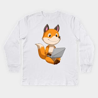 Fox with Laptop Kids Long Sleeve T-Shirt